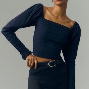 Anthropologie Maeve "The Wynne Square-Neck Blouse" - Navy - Size: Small